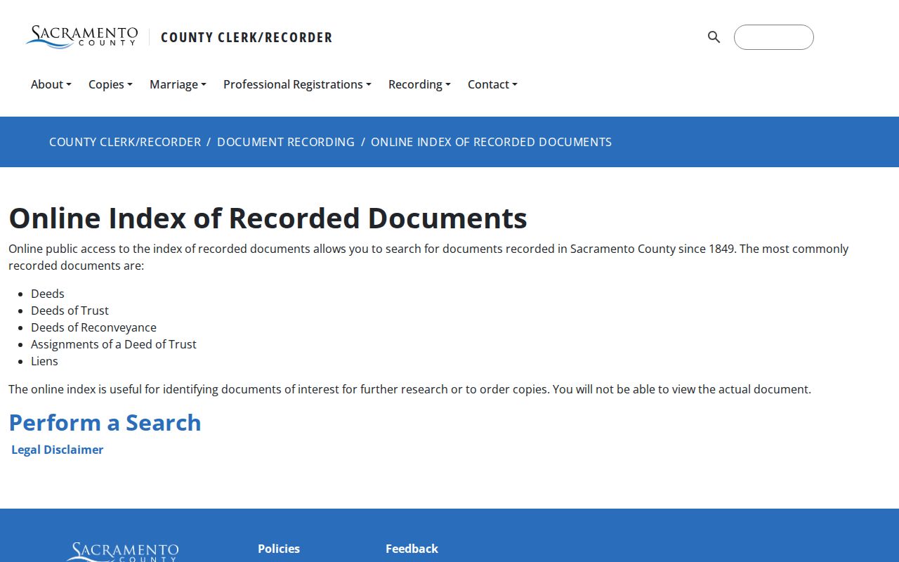 Citrus Heights residents directory Sacramento County Recorder index