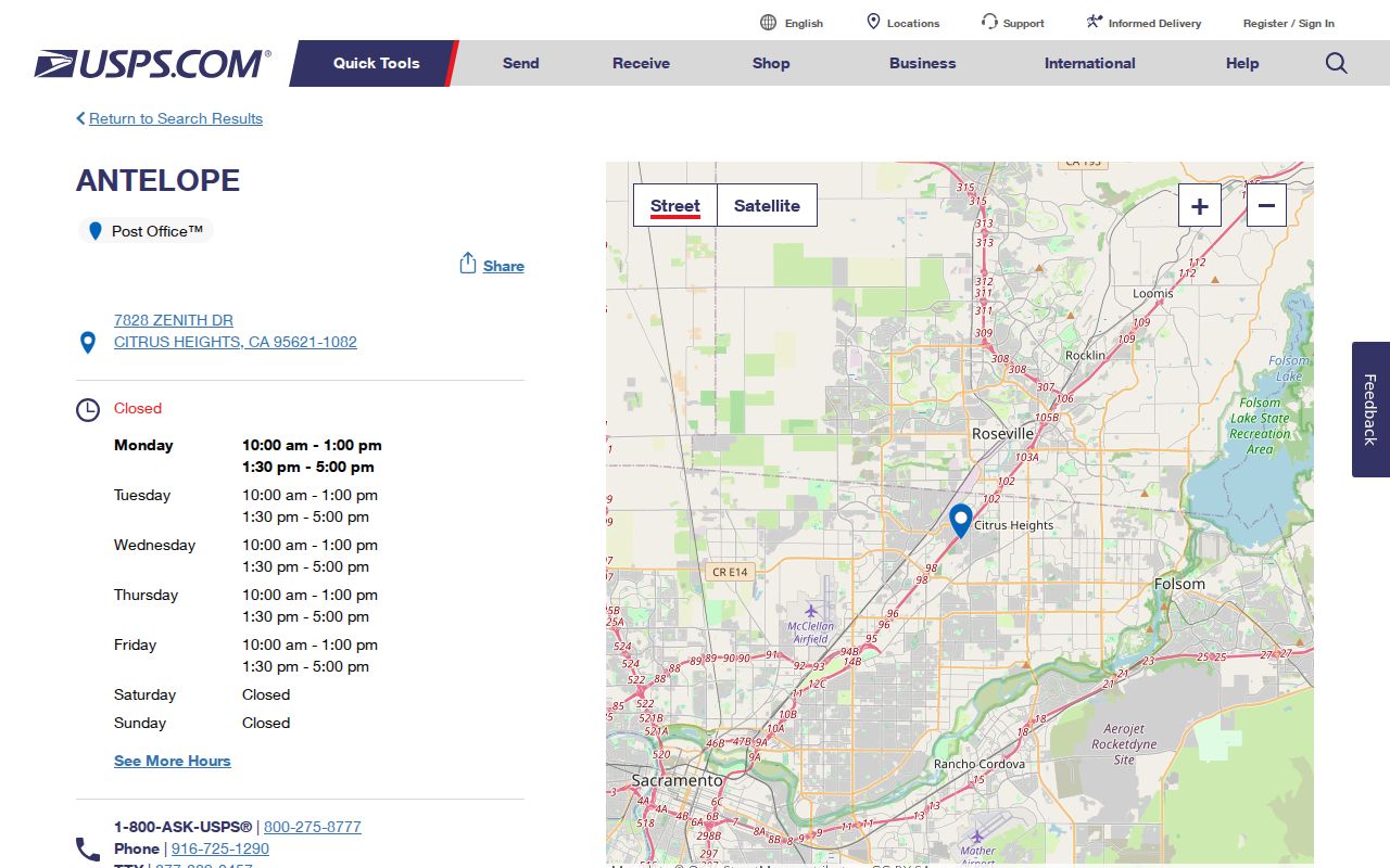 Citrus Heights ZIP code directory Antelope Post Office